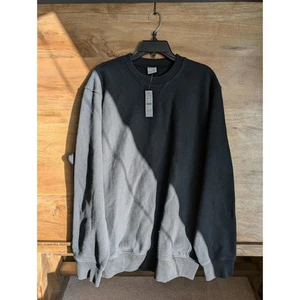 J.CREW Sweatshirt Mens XL Black Fleece Lined Crew Neck Ribbed Hem Pullover - Picture 1 of 5