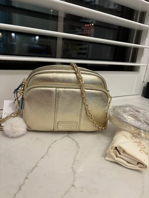 NWT Gold metallic Pom Pom London holiday Original Crossbody Bag purse bundle - Image 1 of 4