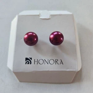 Pendientes perforados Honora de acero inoxidable con perlas de agua dulce de 9 mm magenta NUEVO - Imagen 1 de 6