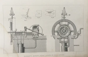 Antique Steam Engine Print c.1854 | Bishopp’s Rotary Disc Engine | Engraving - Picture 1 of 5