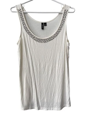 Relativity Tank Top Size Large Beaded Scoop Neck Sleeveless Embellished White - Image 1 of 4