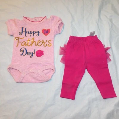 New Baby Girl First Fathers Day Outfit Sizes Newborn & 0-3 Months Pink Dad - Image 1 of 3