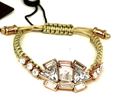 NUEVO CON ETIQUETAS VINCE CAMUTO Pulsera Deslizable Satén Ajustable Tono Oro Rosa Acento Cristal Foto 1 de 4