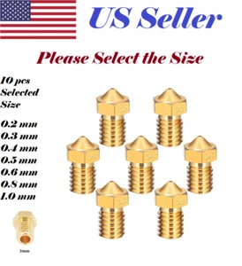 10 PCs 0.2 - 1mm Brass Nozzle 3mm Extruder 3D Printer V5 V6 J-Head Hotend - Picture 1 of 2