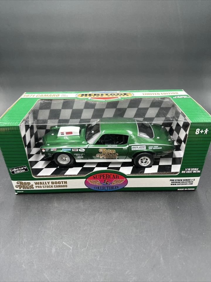 1/18 Ertl Supercar 1971 Chevrolet Pro Stock Camaro Wally Booth Rat Pack Green