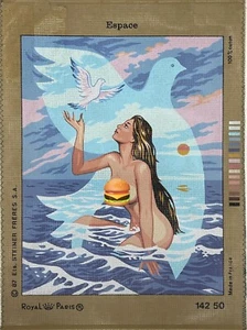 Royal Paris "Espace" Needlepoint Canvas Nude Woman & Doves 14.5"x19.5" 14250 - Picture 1 of 2