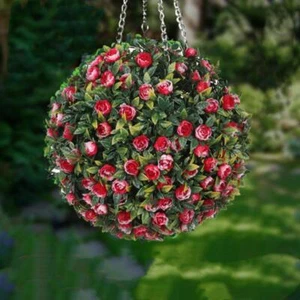Bolas de flores artificiales colgantes decorativas simuladas plantas falsas paisajismo exterior - Imagen 1 de 30