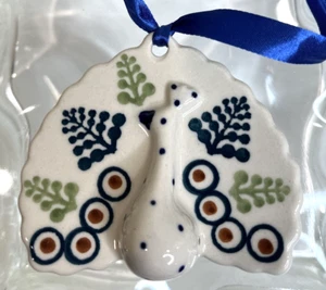 Boleslawiec Polish Pottery PEACOCK Christmas Ornament Trees Pattern Traditional - Picture 1 of 5