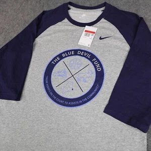 Duke Blue Devils Shirt Mens Large Gray Nike Dri Fit Raglan 3/4 Sleeve Fund NWT - Picture 1 of 13