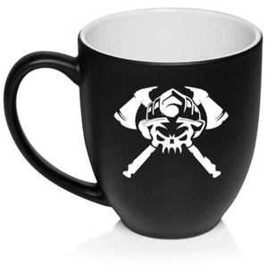 16 oz Bistro Ceramic Coffee Mug Cup Firefighter Skull - Picture 1 of 12