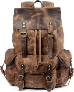 Leather Backpack for Men - Waxed Canvas Travel Rucksack - Carry-On Shoulder Bag - Bild 1 von 16