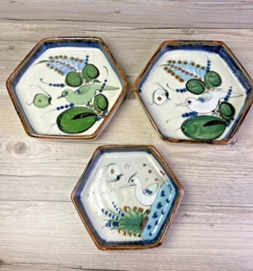 Ken Edwards Tonala Pottery Mexico Hand Painted Hexagon Dish Tray Set of 3 Birds - Picture 1 of 10