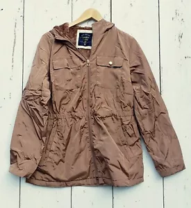 Cavalini Women Hooded Lightweight Jacket Brown Zippered Pockets Sz M NEW - Picture 1 of 6