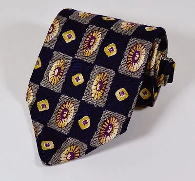 Corbata de seda Club Room, patrón de gema de diamante (azul marino, púrpura, dorado tostado) EE. UU. Foto 1 de 4