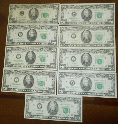 $20 Federal Reserve Note 1969-1993 SMALL HEAD Lot, Estate Sale, FREE SHIP - Image 1 of 2