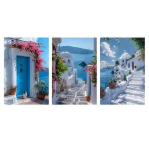 3pcs Santorini Greece Landscape Canvas Unframed - Picture 1 of 9