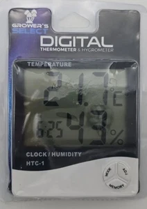 Grower's Select Digital Thermometer & Hygrometer Clock Humidity Alarm Lg Display - Picture 1 of 2