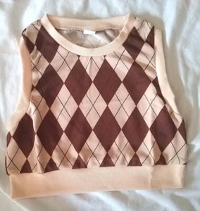 Shein Kid's Short Sleeve Sweater Vest Tan/Brown Diamond Size 4 NWT - Picture 1 of 5