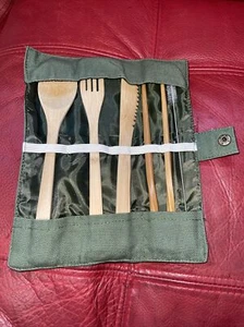 Bamboo Tableware Utensil Set With Pouch Reusable Eco-Friendly Travel Cutlery Kit - Picture 1 of 2