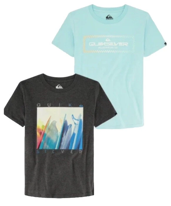 Quiksilver 2 Pack Boys Large 14/16 Short Sleeve T-Shirts - Light Blue Gray