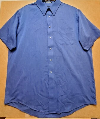 Croft Barrow Mens Short Sleeve Button Shirt Size 16 1/2 Blue Wrinkle Resistant - Image 1 of 4