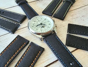Canvas Sailcloth Watch Strap Band Black Mens Replacement 18mm 20mm 22mm 24mm UK - Picture 1 of 88