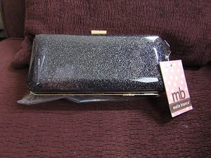Melie Bianco "Lvette" Clutch w/Chain Black w/Silver Bag Purse Handbag - Picture 1 of 2