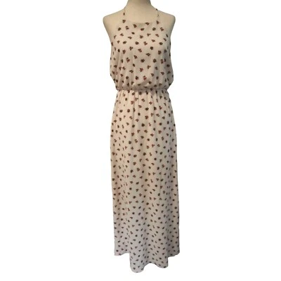 Everly Womens Maxi Dress M Ditsy Floral Ivory Cinched Waist Sleeveless - Image 1 of 4