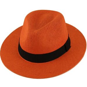 Unisex Summer Light Panama Derby Fedora Wide 2-3/8" Brim Hat Adjustable
