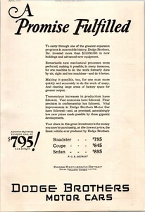 1926 PrintAd: A Promise Fulfilled - A Dodge Brothers Touring Car $795.00 - M1 - Picture 1 of 1