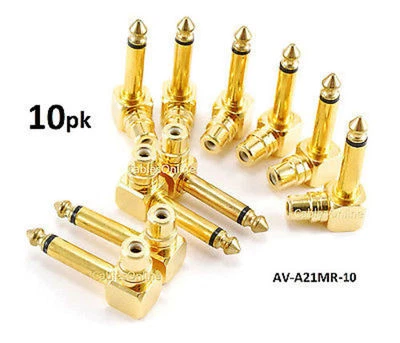 10-PACK RCA Female Jack to 1/4" Mono Male Plug Right Angle Gold Audio Adapter - Image 1 of 2