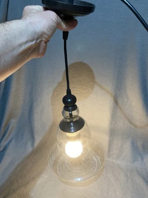 POTTERY BARN Rustic Glass Hanging Pendant Light Black Small 8” Tested #U127 - Image 1 of 4