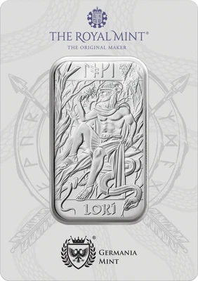 1oz Germania Mint & Royal Mint Norse Gods Loki .999 Silver Bar in Card - Image 1 of 2
