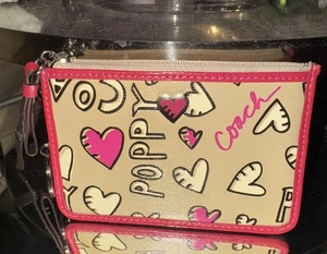 TARJETERO COACH POPPY CORAZÓN ZIPPY ROSA NEGRO BEIGE DORADO ¡NUNCA USADO! - Imagen 1 de 8