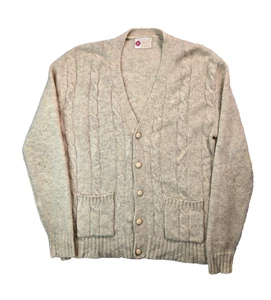 Sears King Road Vintage Beige Cream Wool Cable Knit Cardigan Sweater Mens Medium - Picture 1 of 7