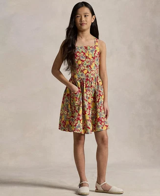 Polo Ralph Lauren Lemon-Floral Slub Dress Big Girls Size 10 Multi Button Front - Image 1 of 4