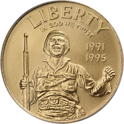 1991-1995-W World War II Commemorative Gold $5 PCGS MS70 Strong Strike - Image 1 of 4