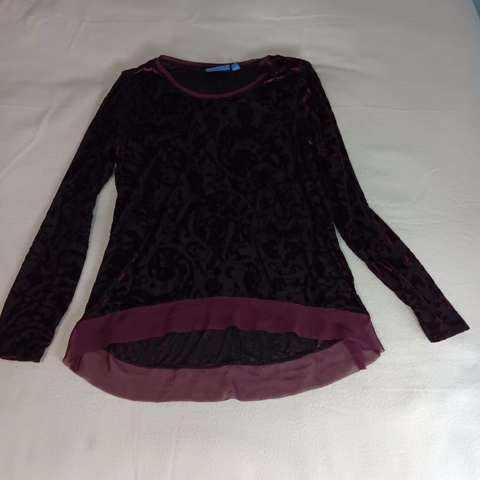Блузка Simply Vera Vera Wang Velvet Burnout размер большой бордовый с длинным рукавом - Изображение 1 из 4