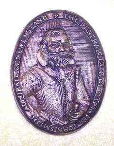 VINTAGE: Captain John Smith, Jamestown, VA Exposition 1607-1957, Messingplakette - Bild 1 von 4