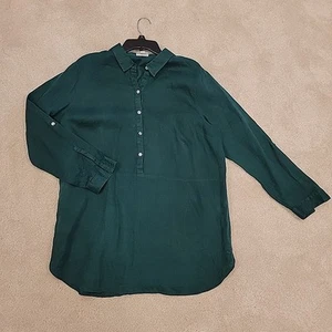 J Jill L Shirt Top Green Love Linen Button Down Front Long Sleeve Woman Tunic - Picture 1 of 22