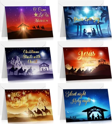 Funrous 24 Pack Religious Nativity Christmas Greeting Cards with Envelopes Stick