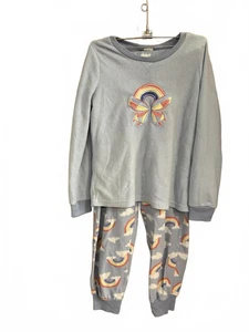Cozy Girls Kids Rainbow Pajama Set Size Large 10/12 Blue rainbows butterflies - Picture 1 of 2