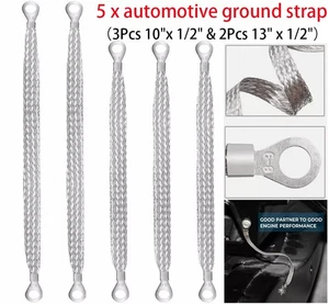 Ground Strap 3pcs 10" x 1/2" & 2pcs 13" x 1/2" Tinned Copper With Terminal Plugs - Picture 1 of 18