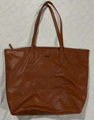 Roxy Faux Leather Double Strap Bag Large Tote Geometric Brown Travel Boho Laptop - Image 1 of 4