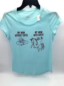 NWT Girls Justice Size 14/16 Short Sleeve Top - My Mom With & Without Coffee - Picture 1 of 5