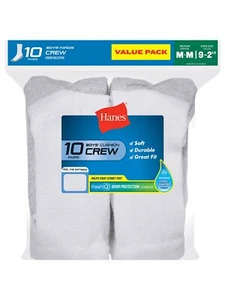 Hanes Boys 10 Pack White FreshIQ Odor Protection EZ Sort Crew Socks 9 - 2 1/2 - Picture 1 of 3