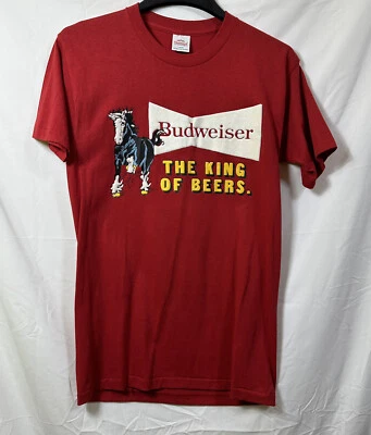 Vintage Single Stitch Budweiser King of Beers Clydesdale L Red T-Shirt Vtg Tee Foto 1 de 4