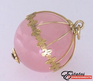 Rose Quartz Globe, Yellow Gold Pendant - Picture 1 of 10