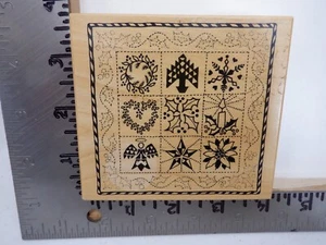 PSX DESIGNS CHRISTMAS QUILT BLOCKS PANEL K-1416 WOOD RUBBER STAMP EUC L2424 - Picture 1 of 2