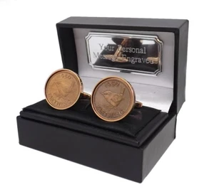 1950 Farthing Münzen in Roségold Platte Manschettenknöpfe 69 Jahre personalisiert Geschenkbox - Bild 1 von 8
